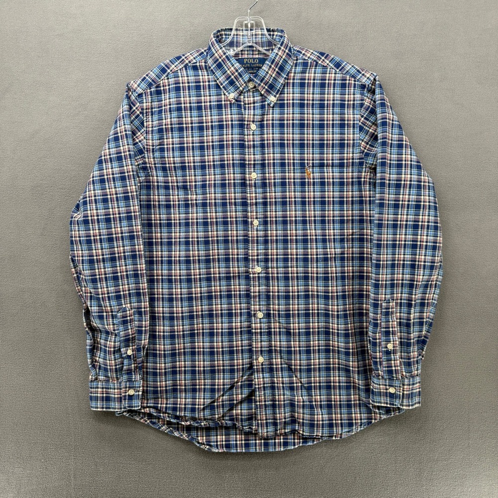 Polo Ralph Lauren Classic Fit Plaid Button Down Shirt Men's Large L Blue